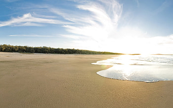 Beach, sand, sky, water, sun, ocean, cloud HD wallpaper