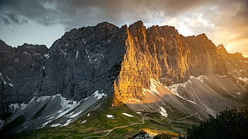 Eng Alm Austria, mountains, mountain, tree, trees, sky, sunset, snow, nature HD wallpaper