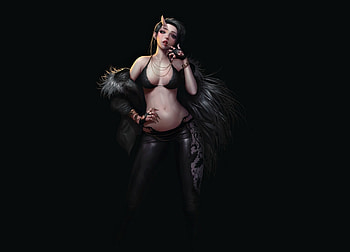 Demoness, black, fantasy, asep ariyanto, horn, girl, luminos, demon HD wallpaper
