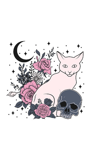 Goth, moon, cat, skull HD phone wallpaper