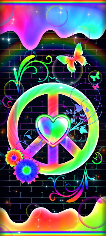 Rainbow Tie dya Peace, electric blue, magenta, art, flowers, premium, colorful, heart HD phone wallpaper