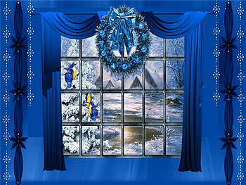 View in winter, blue, birds, christmas spirit, window, landscape, beautiful, view, nature, splendor, lovely HD wallpaper