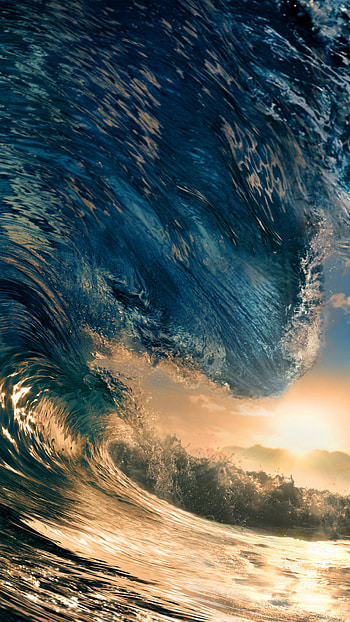 Oceanic beauty, Tranquil waves, Awe-inspiring sunset, Azure skies HD phone wallpaper