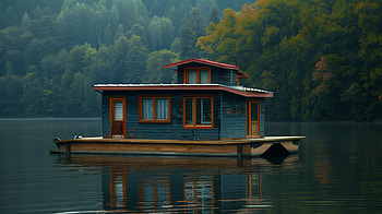 Serene Lake Houseboat, lake, nature HD wallpaper