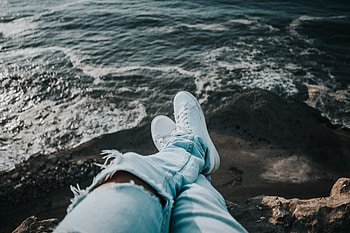 Nature, Sea, Shore, Bank, Legs, Sneakers HD wallpaper