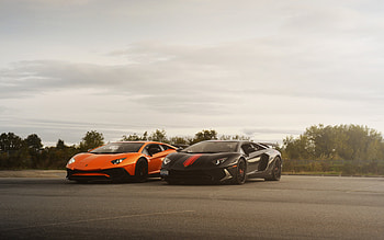 Lamborghini Aventador SuperVeloce, front view, exterior, orange Aventador, black Aventador, Italian supercars, Lamborghini HD wallpaper