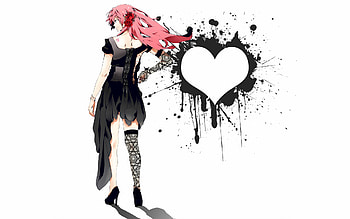 Megurine Luka, black, luka, cute, vocaloid, long hair, beauty, rose, vocaloids, sexy, hot, 03, awsome, beautiful, pink hair, anime girl, cool, megurine, heart HD wallpaper