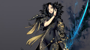 Blade and Soul, babe, sword, cg, chinese dress, aura, black hair, armor HD wallpaper