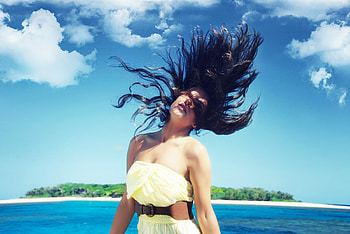 Summer Girl, blue, sea, summer, beautiful, girl, lovely, hair HD wallpaper