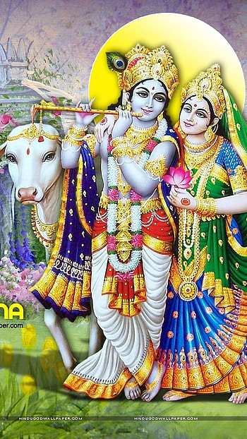 Radha Krishna , Cow, krishna radha, lord, god HD phone wallpaper