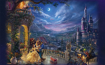 Beauty and the Beast (1991), night, Beast, painting, Beauty, cartoon HD wallpaper
