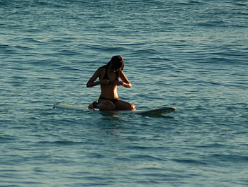 Maintain your dignity, bikini, ocean, surf board, woman HD wallpaper