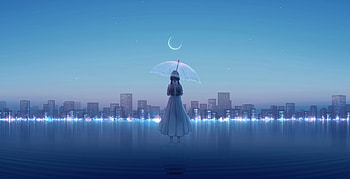 Anime Girl Umbrella City , anime-girl, anime, umbrella, artist, artwork, digital-art HD wallpaper
