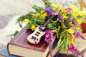 guitar, soft, flowers, book HD wallpaper