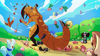 Garchomp vs Haxorus, Pokmon battle, Zoey Simpson artwork, Intense matchup HD wallpaper