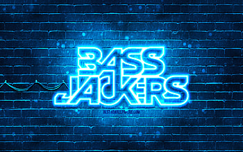 Bassjackers blue logo, , superstars, dutch DJs, blue brickwall, Bassjackers logo, Marlon Flohr, Ralph van Hilst, Bassjackers, music stars, Bassjackers neon logo HD wallpaper