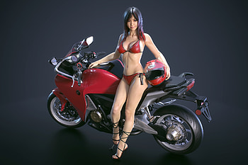 Digital Art of Bikini Model, Motorcycle, bikini, model, art, CG, motorcycle HD wallpaper