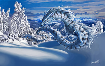 Snow, Winter, Dragon, Fantasy HD wallpaper
