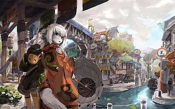 Furry, cat, town, rabbit HD wallpaper