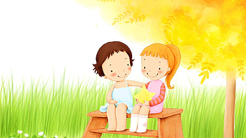 Flowers, Girls, Grass, Children, Miscellanea, Miscellaneous, Wood, Tree, Smile, Foliage, Star, Smiles HD wallpaper