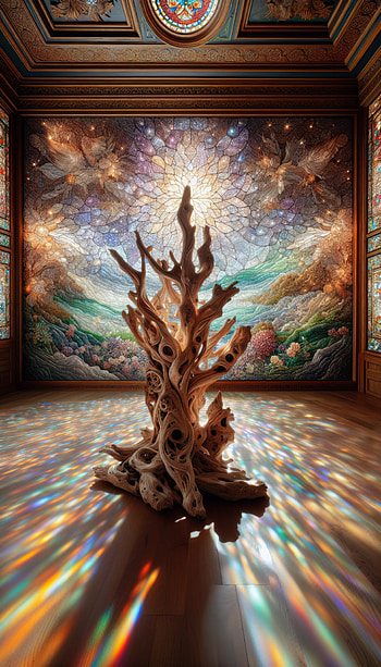Driftwood Artistry Mobile, artistic, sculpture, interior, stained glass HD phone wallpaper