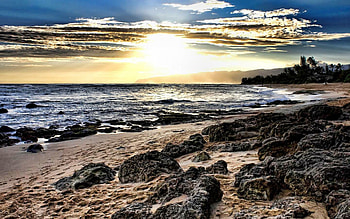 coastline sunset, outdoors, nature, ocean, sunset HD wallpaper