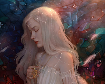 Fantasy girl, anna helme, white, blonde, fantasy, art, luminos, girl, dark HD wallpaper