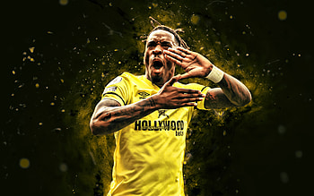 Ivan Toney, , 2021, english footballers, Brentford FC, soccer, Ivan Benjamin Elijah Toney, Premier League, footballers, yellow neon lights, Ivan Toney , Ivan Toney Brentford FC HD wallpaper