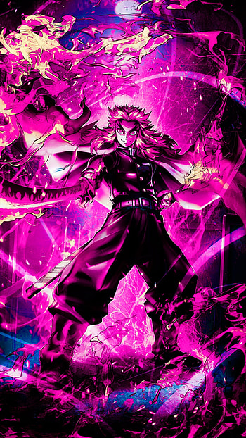 Kyojuro Rengoku, Kyojuro_Rengoku, magenta, art, pink, demon_slayer, anime HD phone wallpaper