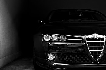 Alfa Romeo, monochrome, sports car, headlights HD wallpaper