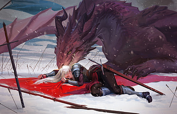 Quad Fantasy Dragon: Crimson Vigil in the Snow, fantasy, dragon HD wallpaper