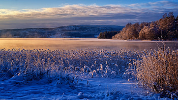 Angerman River, Sweden, field, winter, hills, snow, landscape, clouds, sky HD wallpaper