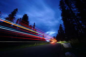 Night, Shine, Light, Miscellanea, Miscellaneous, Road, Turn, Movement, Traffic, Long Exposure HD wallpaper