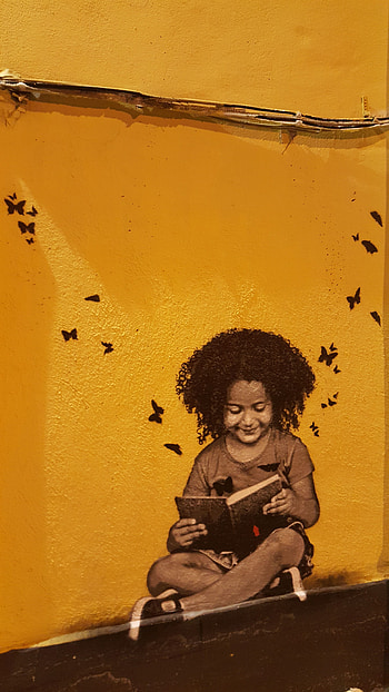 Art, Book, Graffiti, Child, Reading, Street Art HD phone wallpaper