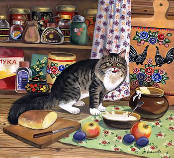 By Amari-Sugizo, animal, kitten, amari sugizo, painting, fruit, apple, cat, bread HD wallpaper