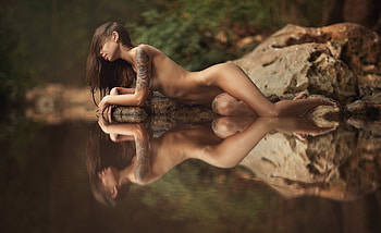 Reflection, art, graphy, girl, water, serene, nude, woman, beautiful HD wallpaper