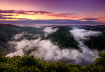 Germany, Nature, Rivers, Sunset, Fog, Evening, Bend, Loop HD wallpaper