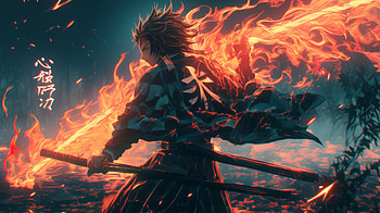 of Tanjiro Kamado from Demon Slayer: Fire Embrace, Anime, Demon Slayer: Kimetsu no Yaiba, Tanjiro Kamado, fire HD wallpaper