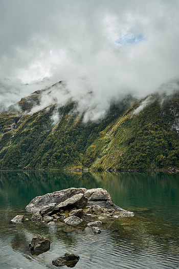Nature, Rock, Rocks, Mountain, Lake, New Zealand, Fog, Stone HD phone wallpaper