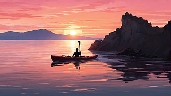 Kayaking, kayak, sunset, sea, ocean, evening HD wallpaper