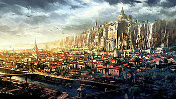 Cityscape, fantasy, art HD wallpaper