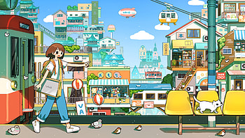 Walking In Beautiful Day, anime-girl, anime, artist, artwork, digital-art, cartoon HD wallpaper