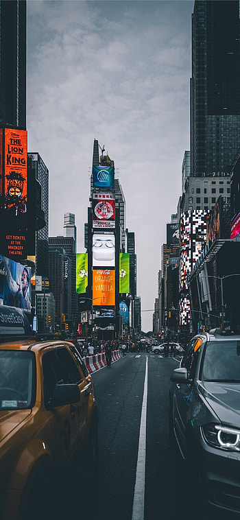 Times Square, Bright lights, Bustling crowds, Iconic landmark HD phone wallpaper