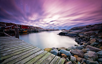 Nature, Houses, Sunset, Sky, Lilac, Bridge, Evening, Planks, Board, Small Houses HD wallpaper