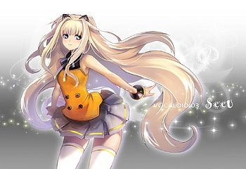 SeeU, skirt, neko, blonde, anime, ears, girl, long hair HD wallpaper