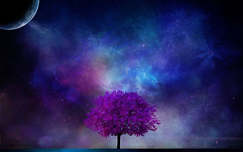 Art Nebula Sky Sci Fi Planet Moon Stars Blossom Background HD wallpaper