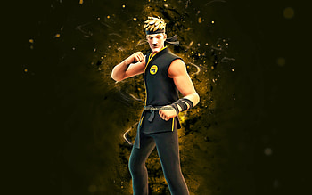 Karateka Jones, , yellow neon lights, Fortnite Battle Royale, Fortnite characters, Karateka Jones Skin, Fortnite, Karateka Jones Fortnite HD wallpaper