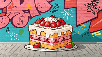 Delicious Strawberry Shortcake in Stunning Ultra, cake, strawberry, dessert, graffiti HD wallpaper