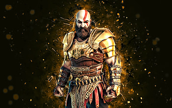 Golden Kratos, , yellow neon lights, Fortnite Battle Royale, Fortnite characters, Golden Kratos Skin, Fortnite, Golden Kratos Fortnite HD wallpaper