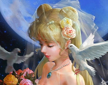 Beautiful Bride, dove, fantasy, art, bride, woman HD wallpaper
